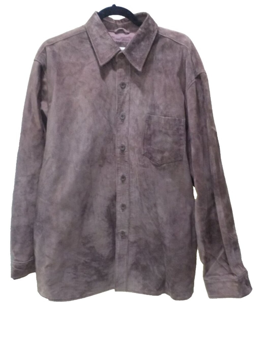 Vtg NORM THOMPSON Suede Leather Shirt Jacket Shacket Brown Button Up Men's Large